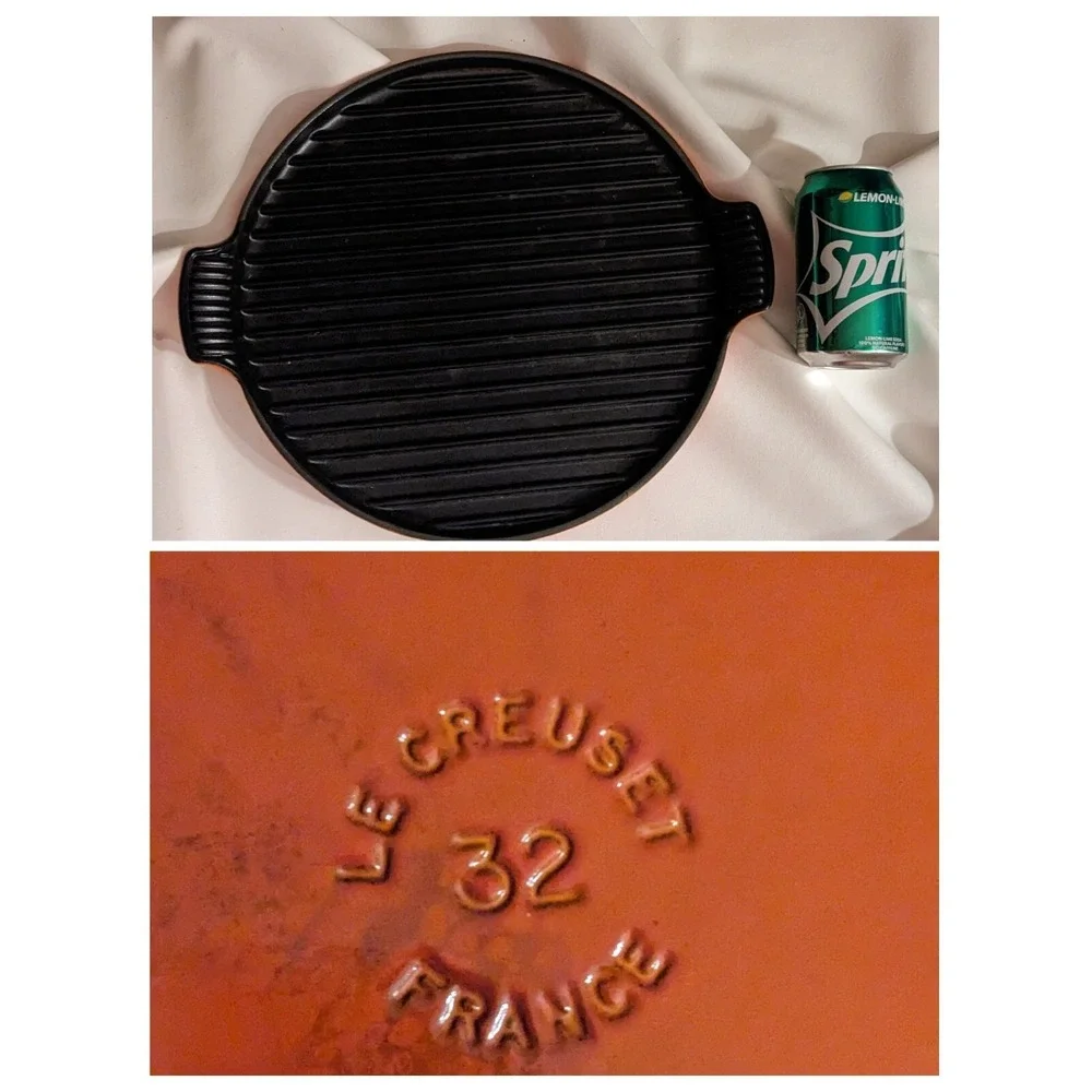 Le Creuset 32 Grill Griddle Pan Flame Orange Bistro Round France Non Stick 12.5